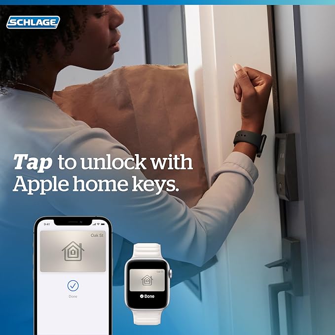Schlage BE499WB CAM 716 Encode Plus WiFi Deadbolt Smart Lock, Keyless Entry Touchscreen Door Lock with Camelot Trim, Aged Bronze