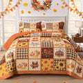 Anibedding 3Pieces Fall Patchwork Quilts Queen Size, Pumpkin Maple Leaves by Anibedding