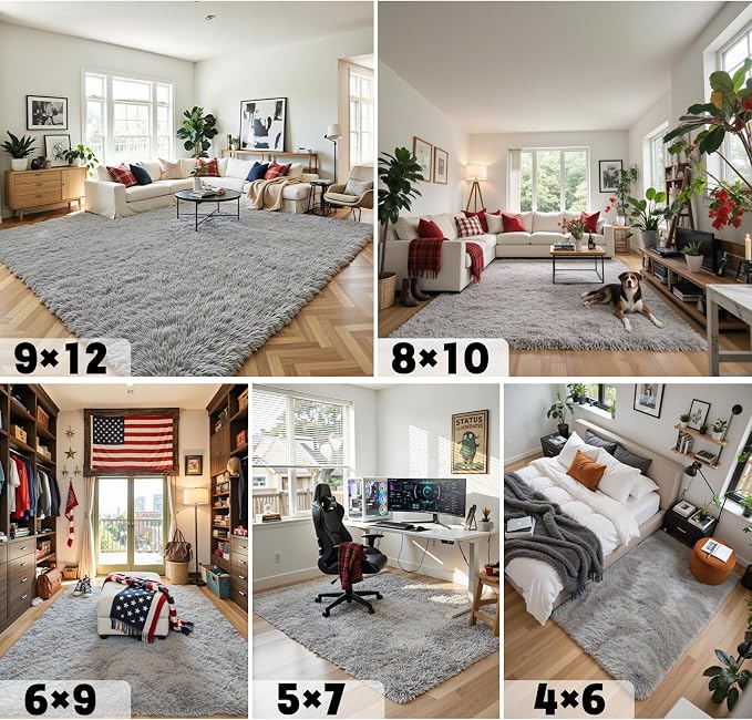 Area Rugs 10x14 for Living Room, Light Grey Large Shaggy Plush Furry Carpet | - Image 6