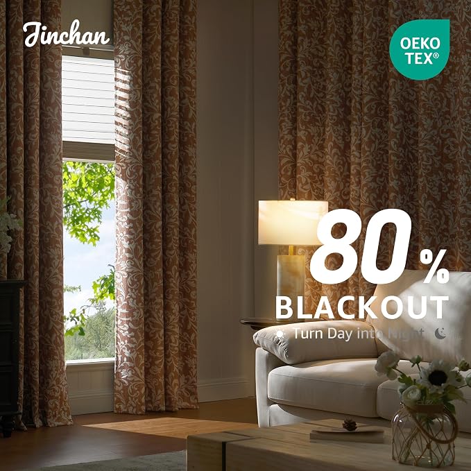 jinchan Taupe Floral Blackout Curtians 72 Inch Vintage Grommet 2 Panels | Room - Image 5
