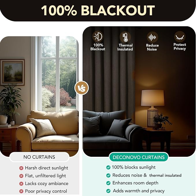 Deconovo Faux Linen 100% Blackout Curtains - Image 2