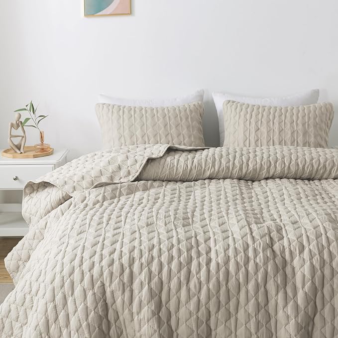 WDCOZY Light Beige Twin Size Quilt Bedding Set - Image 3