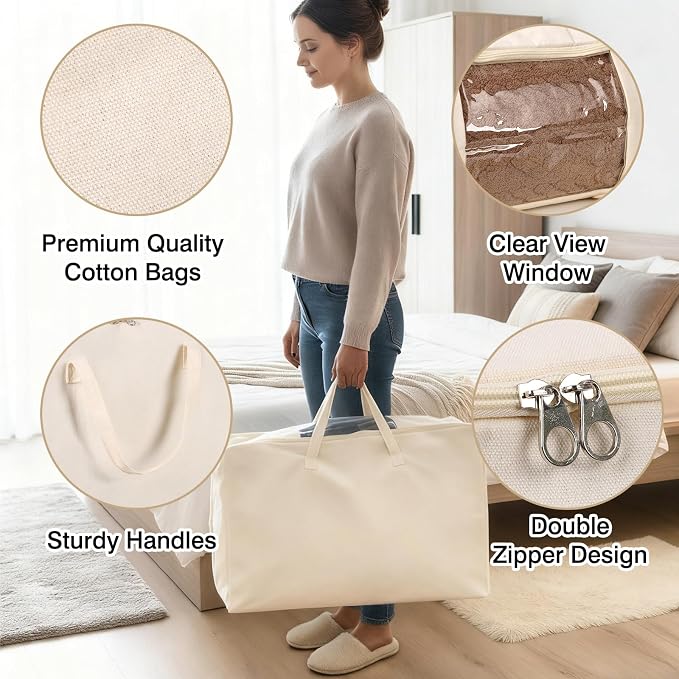 Blanket Storage Bags 70L Canvas Closet Organizers Clothes Container 2 Pack | - Image 3