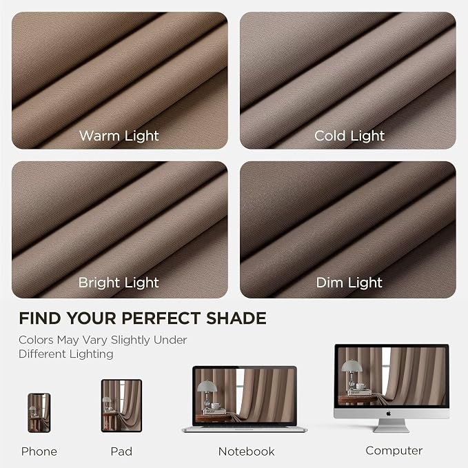 CUCRAF Khaki Blackout Curtains 96 inch Length 2 Panels Set, Rod Pocket Room - Image 3
