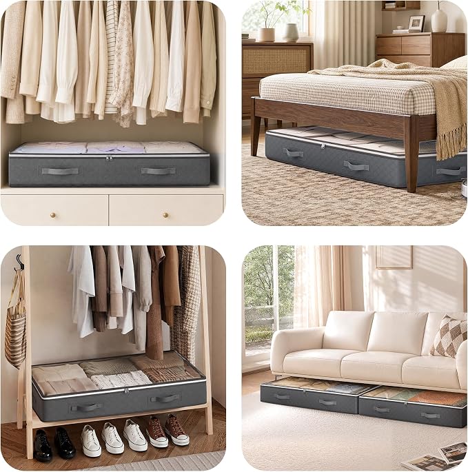 95L Under Bed Storage Containers, 4 Pack Closet Organizers Grey | Foldable - Image 8
