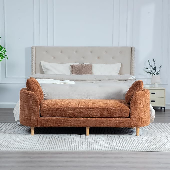 KEIKI Oversize 77.17" L Chenille End of Bed Bench Ottoman - Image 5