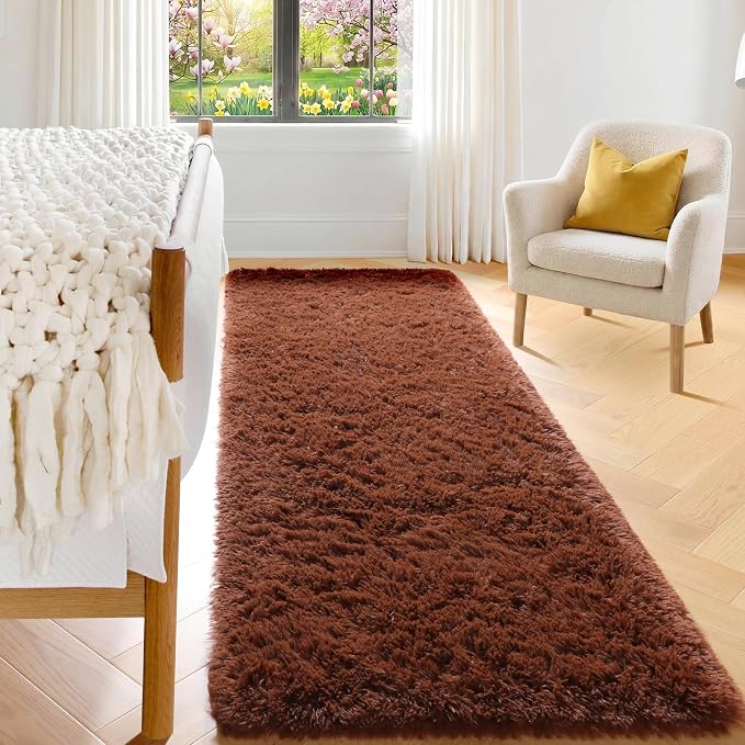 Brown Runner Rugs for Bedroom Living Room, Fluffy 2x6 Bedside Hallway Area Rug - Image 2