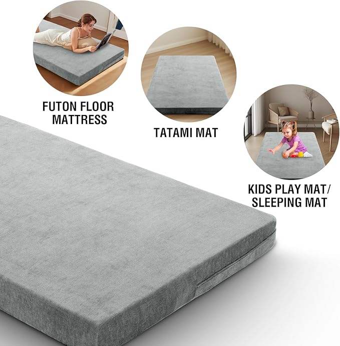 H.VERSAILTEX Full Size Armless Futon Mattress Covers for Traditional Japanese Futon Mattress Soft Chenille Couch Slipcovers Floor Mats Sofa Protector Zippered Sleeper Sofa Cover,Dove