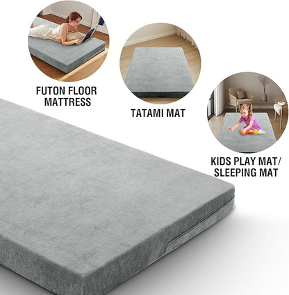 H.VERSAILTEX Full Size Armless Futon Mattress Covers for Traditional Japanese Futon Mattress Soft Chenille Couch Slipcovers Floor Mats Sofa Protector Zippered Sleeper Sofa Cover,Dove