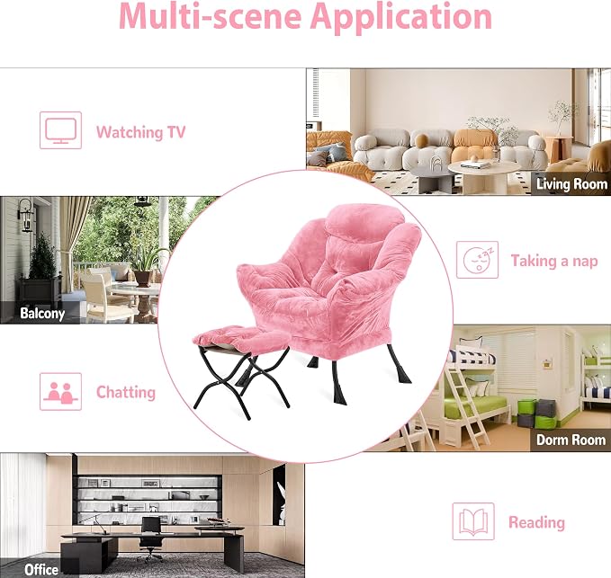 Youtanic Lazy Chair with Folding Ottoman, Accent Chair Plush Upholstered with - Image 8
