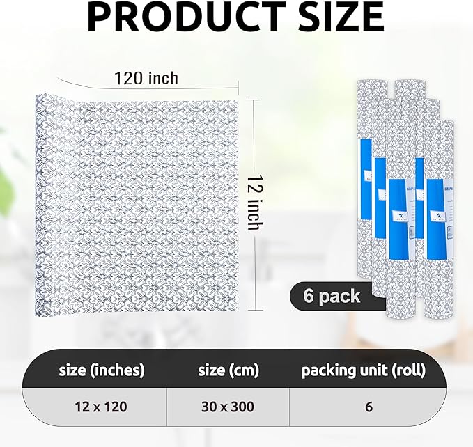 RAY STAR 12X120 Inch Shelf Liner for Kitchen Cabinets, Non-Adhesive Cabinet Liner Washable, PVC Drawer Liner for Dresser Non-Slip Bathroom (Black Floral)(6 Roll)