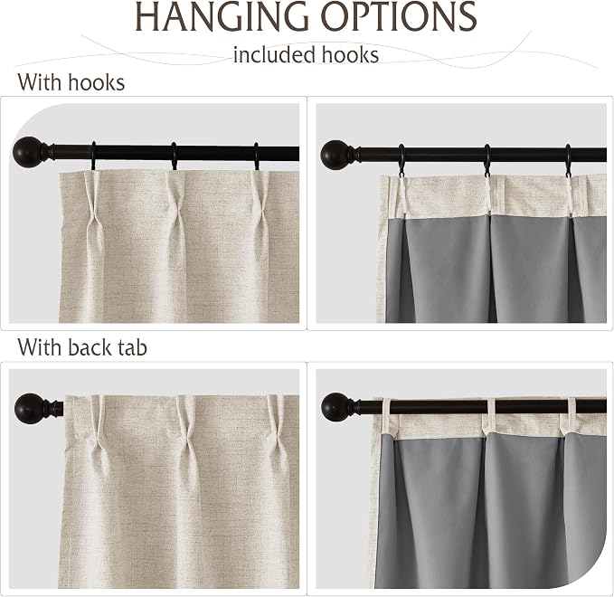 RYB HOME Linen Textured 100% Blackout Curtains Pinch Pleated & Back Tab Drapes - Image 4