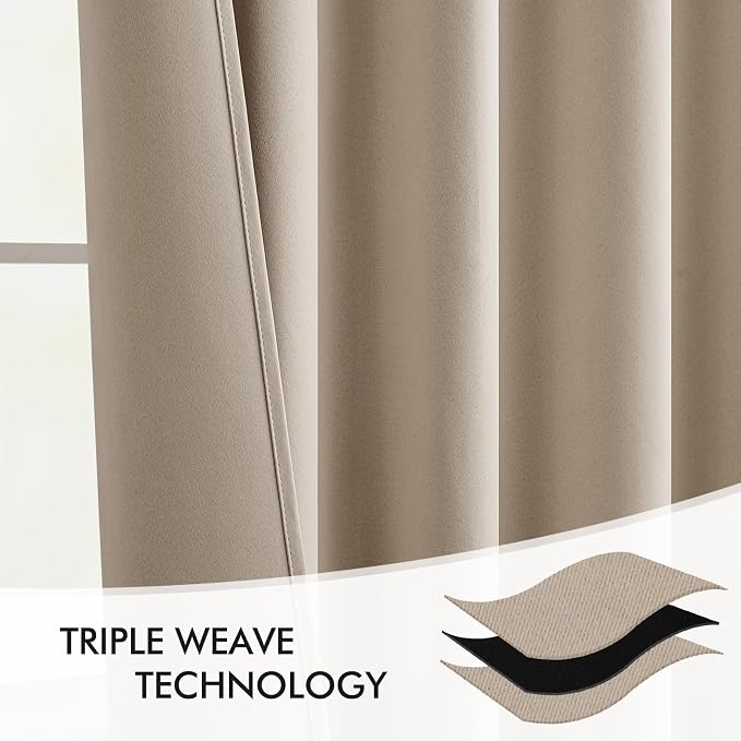 MIULEE Taupe Back Tab Blackout Curtains 52x63 Inches Long 2 Panels Set | Rod - Image 7
