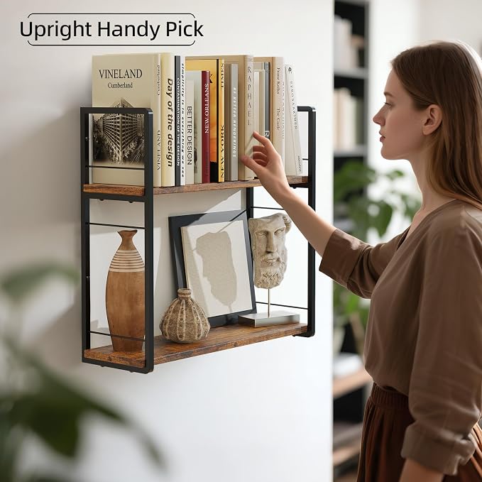 2-Layer Wall Bookshelf for Book Storage, Floating Book Shelves for Wall - Image 4