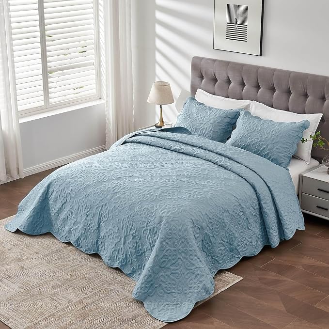 Kingnex Oversized King Bedspreads 128x120 Spa Blue | Lightweight, Extra Wide - Image 4