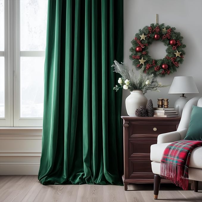 Dark Green Velvet Curtains 84 Inches Long - Image 2