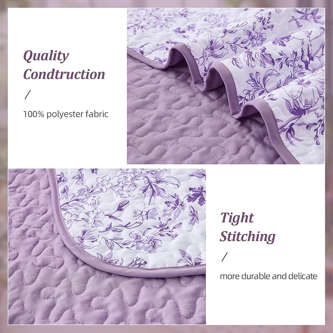 WONGS BEDDING Botanical Quilt King Size, 3 Pieces Bedspread Set, Polyester - Image 5