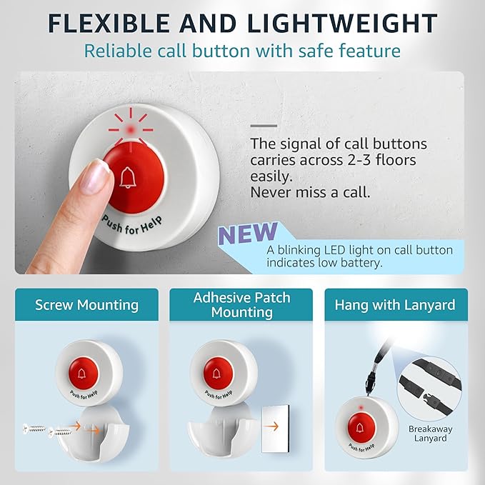 SYNLETT Caregiver Pager Call Button Wireless Call Bell Alert Buttons for Patients Elderly Seniors Home Portable Nurse Call System Bed Alarm Fall Prevention Emergency