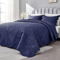 Kingnex 106x96 King Size Lightweight Bedspread Coverlet Set Navy | 3 Pcs by Kingnex
