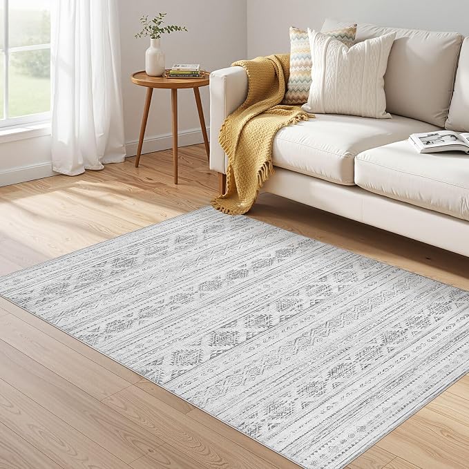 Nakagishi Boho 4x6 Area Rug Living Room Rugs Machine Washable Dark Gray | Soft - Image 6
