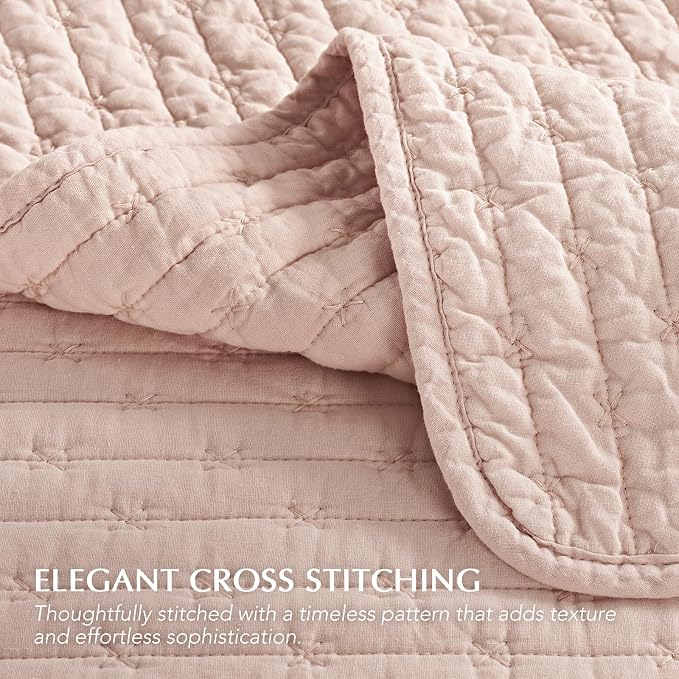 100% Cotton Cross Stitch Quilt Set, Ballet Pink | 100% Cotton, Elegant Cross - Image 3