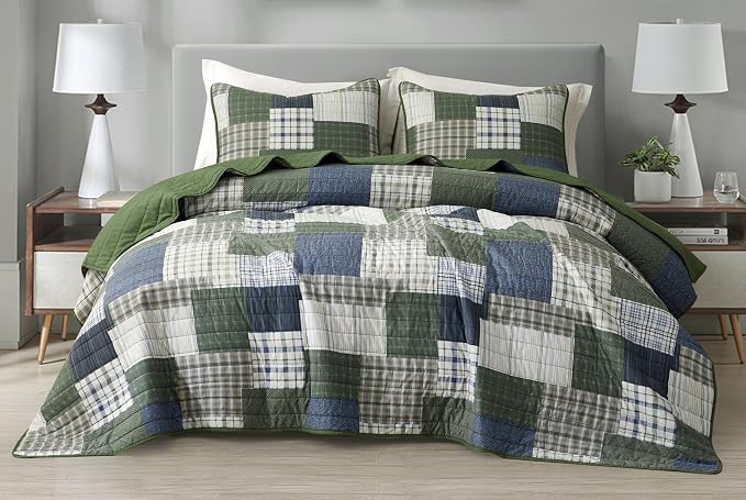 Chezmoi Collection Cedar 3-Piece Printed Patchwork Quilt Set, Queen Size by ChezmoiCollection