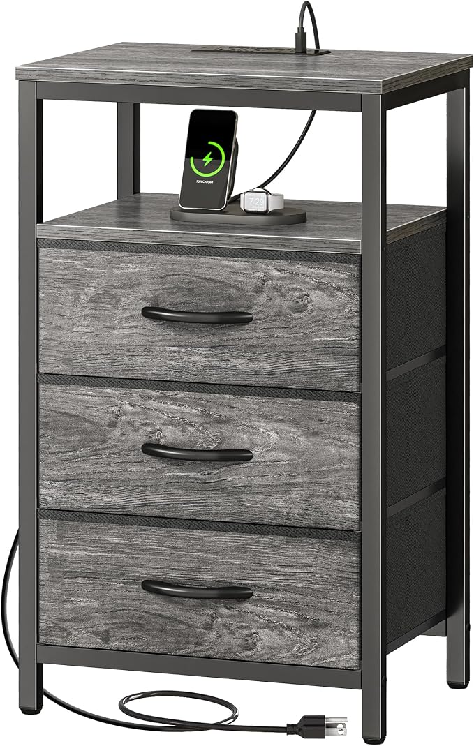 Huuger Nightstand with Charging Station, 27.6 Inch Bedside Table, Side Table | by Huuger