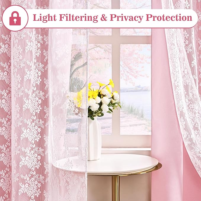 Yinhua Pink Curtains for Girls Room Double Layer Blackout Curtains for Bedroom - Image 4