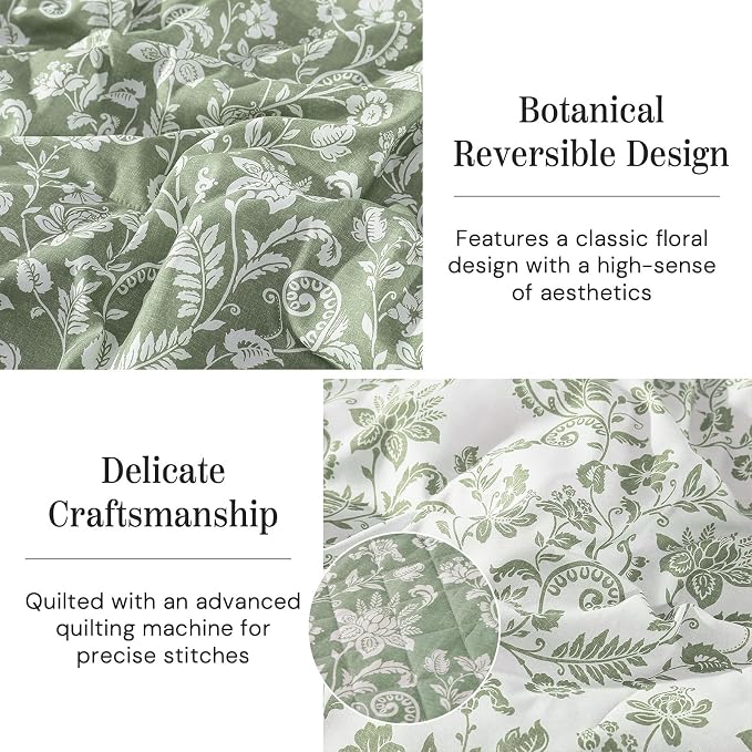 Queen Quilt Set-3 Pieces Soft Bedding Floral Reversible Coverlet | All Seasons - Image 3
