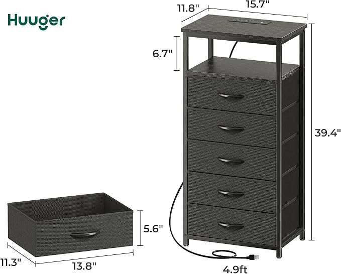 Huuger 5 Drawers Dresser with Charging Station, Dresser - Image 3