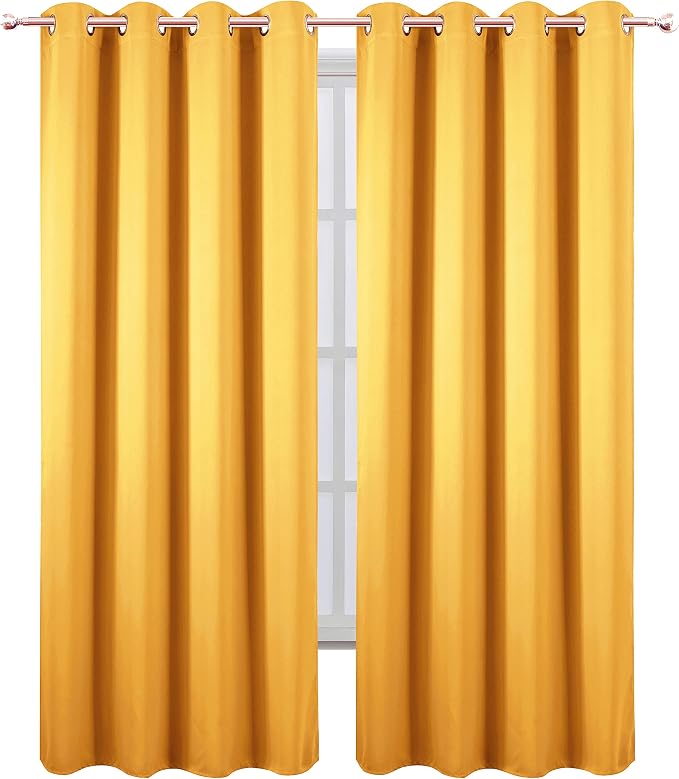 100% Blackout Curtains 52 x 95 Inch/Yellow Curtains 2 Panels - Image 2