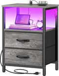 Huuger Night Stand with Charger Station and LED Lights, 2 Drawer Nightstand | by Huuger