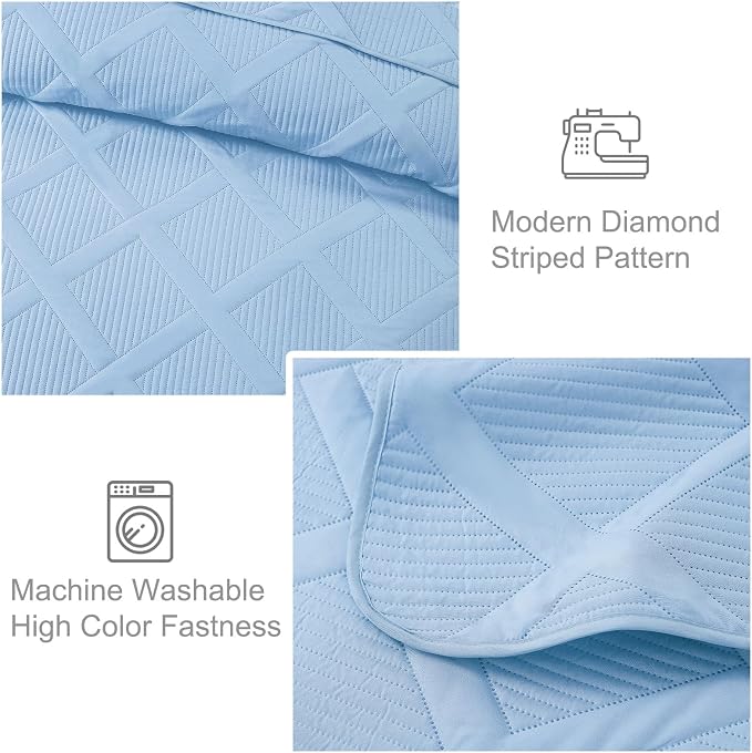 Exclusivo Mezcla Twin Size Quilt Set, Sky Blue | Soft Bedspreads - Image 3