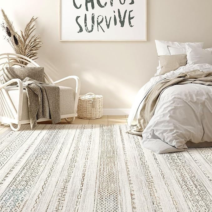 Nakagishi Area Rug 6x9 Living Room: Washable Boho Large Neutral Soft Farmhouse - Image 6