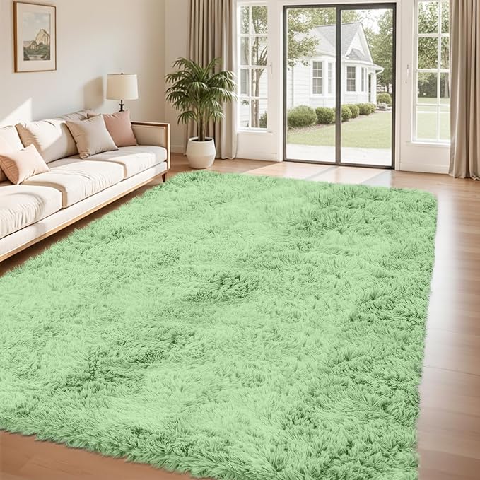 8x10 Area Rug for Living Room, Light Green Fluffy Shag Non-Slip Bedroom Rugs | - Image 2