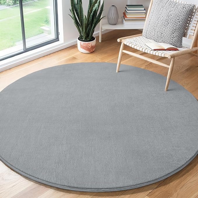 Grey Round Area Rugs 5ft Circle Rugs - Image 8