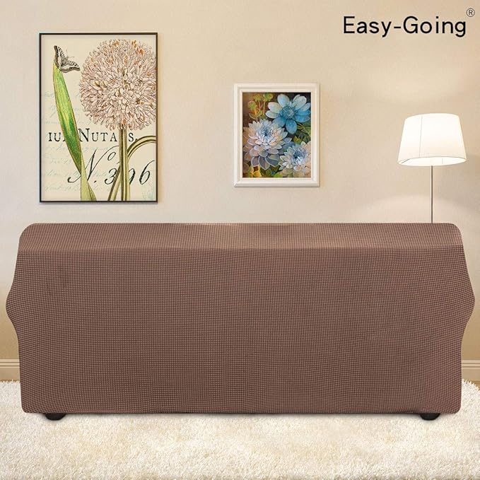 Easy-Going Stretch Sofa Slipcover 1-Piece Sofa Cover Furniture Protector Couch Soft with Elastic Bottom for Kids, Polyester Spandex Jacquard Fabric Small Checks (Sofa, Brown)