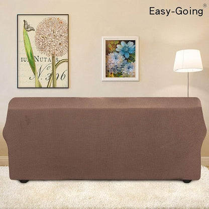 Easy-Going Stretch Sofa Slipcover 1-Piece Sofa Cover Furniture Protector Couch Soft with Elastic Bottom for Kids, Polyester Spandex Jacquard Fabric Small Checks (Sofa, Brown)