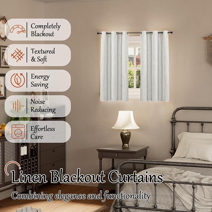 Light Grey Blackout Curtains 45 Inch Length Each 38 Wide 2 Panels | Short - Image 2