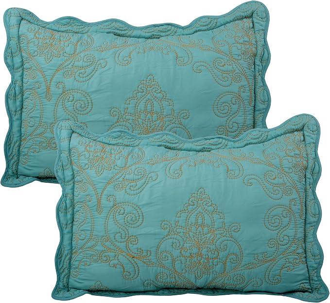 Home Soft Things Damask 4 Piece Bedspread Set, Scalloped Edge Reversible - Image 3