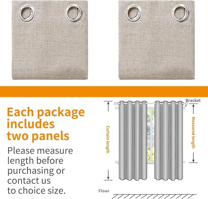 YoungsTex Oatmeal Linen Blackout Curtains 54 Inch Length - Image 8