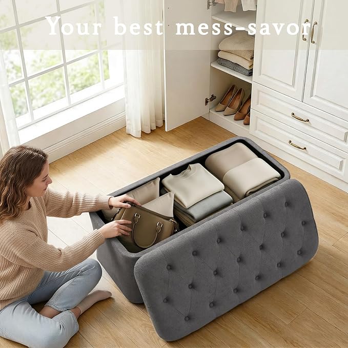 Storage Ottoman Bench, End of Bed Bench, 39.8 x 18.1 x 17.7 Inches Pouf Ottoman - Image 4