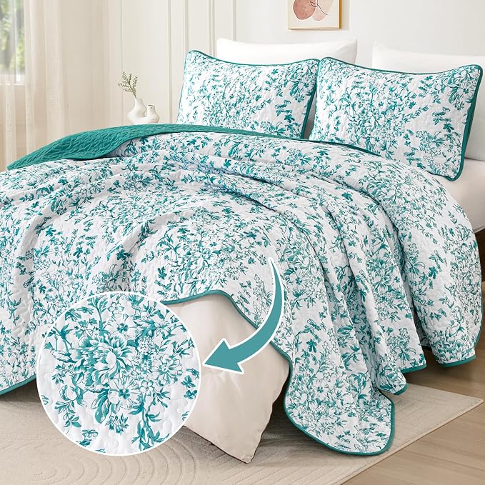 WONGS BEDDING Botanical Quilts Queen Size, Bedspread Set, Polyester Coverlet - Image 2