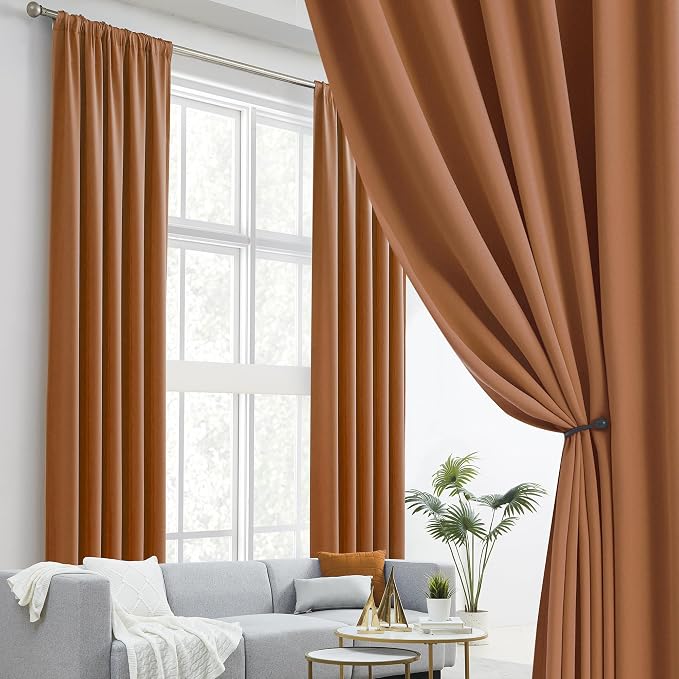 132 Inch Extra Long Room Darkening Curtains 2 Panels Set Back Tab Pocket - Image 2