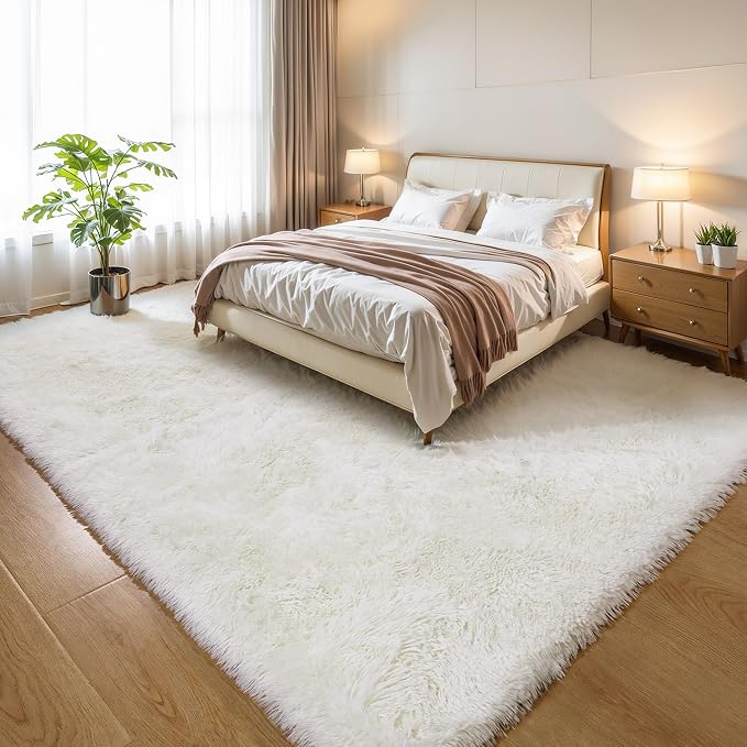 4x6 Cream White Fluffy Shag Rug - Image 6