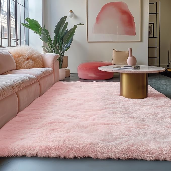 Pink Fluffy Shag Machine Washable Area Rugs - Image 9