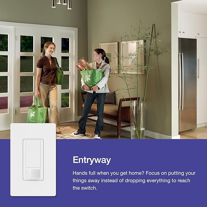 Lutron Maestro Motion Sensor Light Switch w/ Wallplate for Bathroom, Garage, Laundry Room, Any Bulbs, Occupancy Vacancy Sensor, Single-Pole, MS-OPS2HW-WH, White