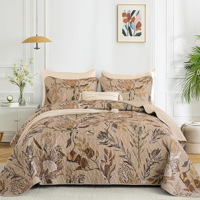 Dintszyayue Fall Quilt Queen Size Brown, Soft Microfiber Lightweight Farmhouse by Dintszyayue