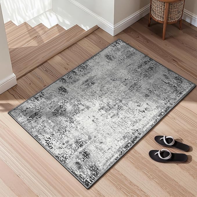 2x5 Grey Rug Runners for Hallways Kitchen Runner Rug Non Slip Washable Black - Image 3