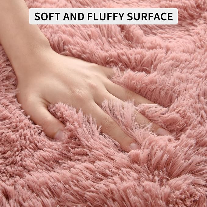 Blush Pink Area Rugs for Living Room Girls Bedroom, 5x8 Fluffy Shaggy Dusty - Image 6
